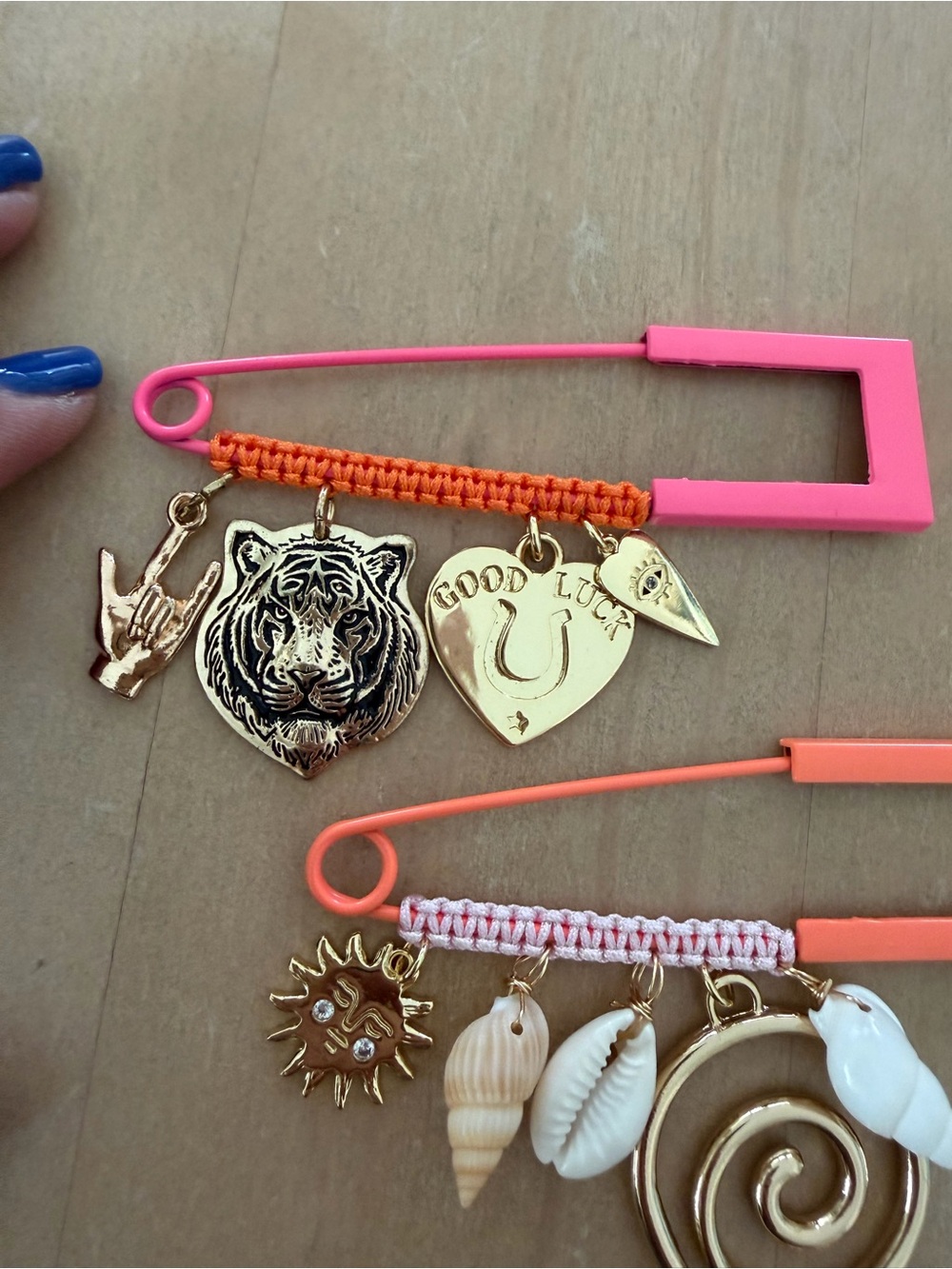 Handmade funky charmed blazer pins/brooches with macrame detail - Picture 3 of 5
